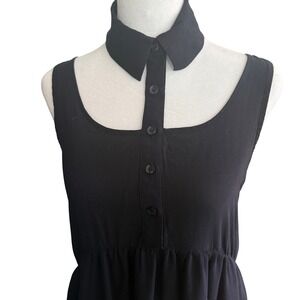 Dark Academia Soft Goth Black Choker Neck Button Deep V-Back Mini Dress XXS